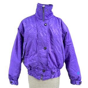 Vintage Black Bear Korean Purple 80s Ski Jacket Shiny Winter Coat Après-ski M